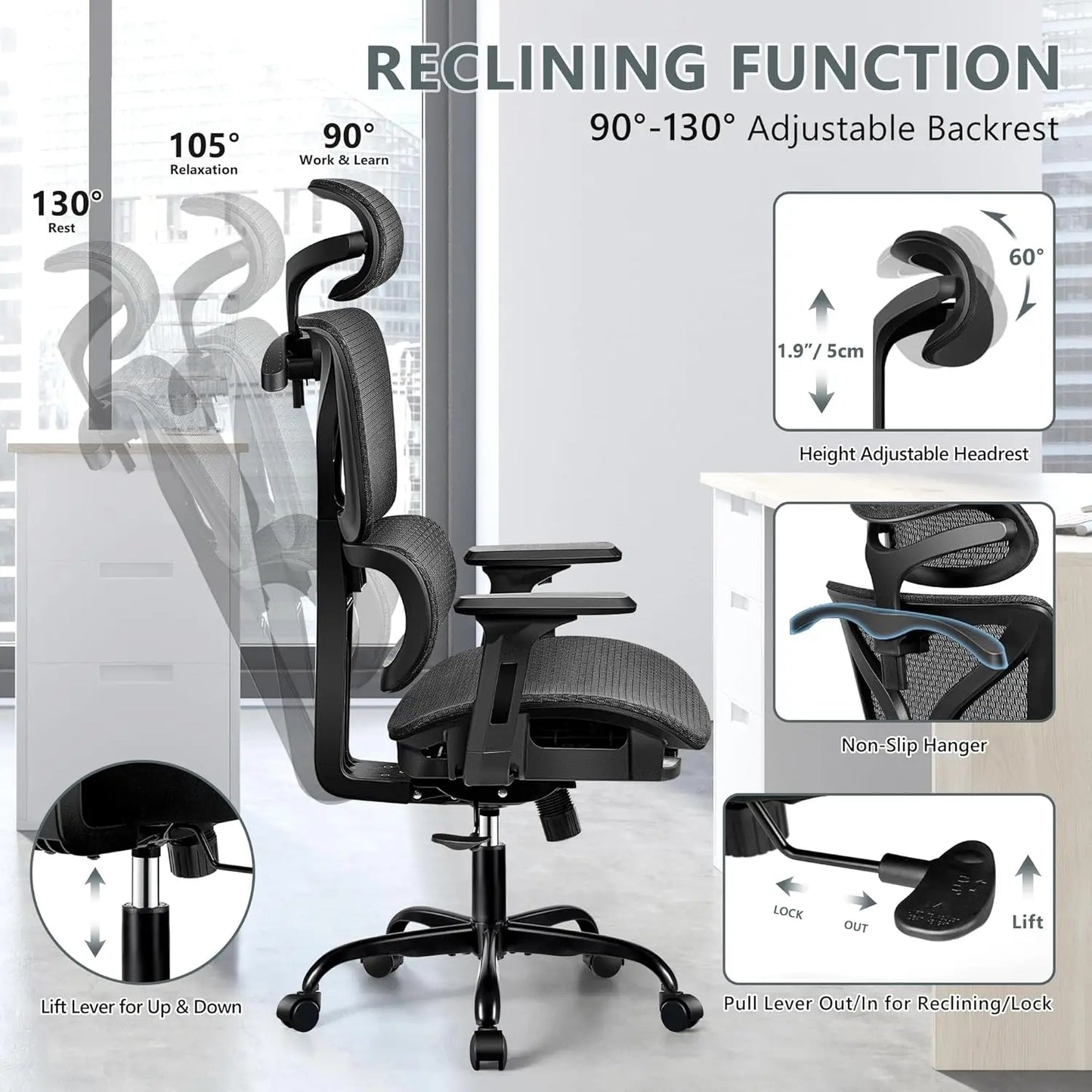 Office Chair Ergonomic Desk Chair, High Back Gaming Chair, Big and Tall Reclining Breathable Mesh Chair Comfy Home Office Chair