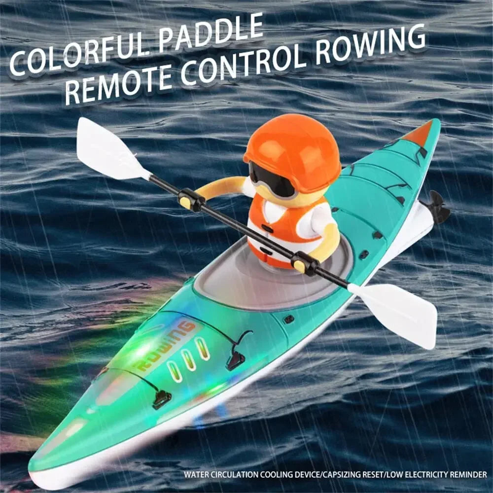 Rc Boat Remote Control Paddling Kayak with Light Kids Toys Racing Radio-Control Ship Children Gift Electric Model Water Toys