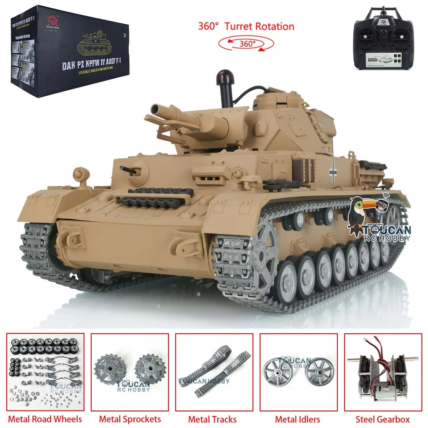 1/16 Henglong RC Tank 7.0 Customized Panzer IV F RTR 3858 Metal Tracks Wheels Realistic Simulation Toy TH17385-SMT7