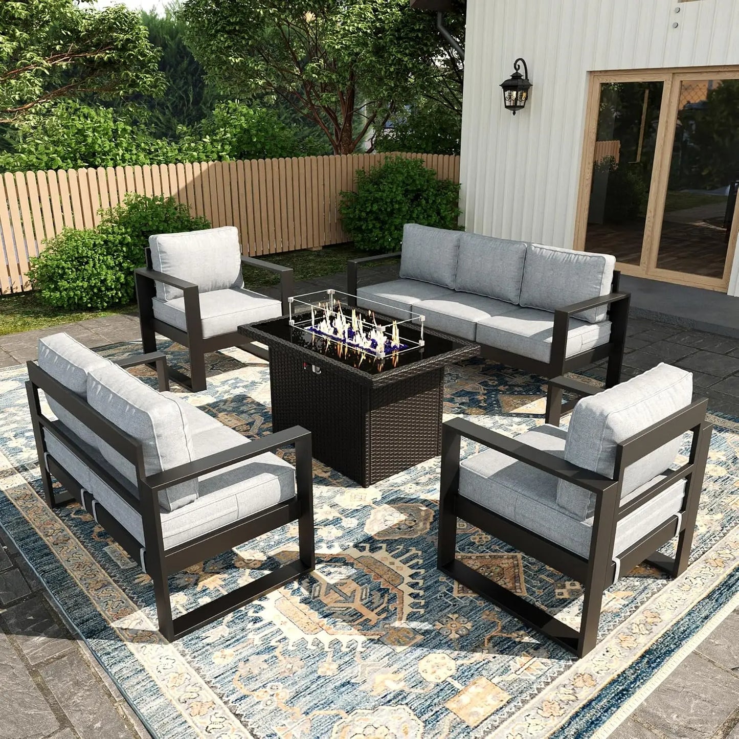 5 Piece Modern Aluminum Patio Furniture Set, Outdoor Patio Sectional Conversation Metal Seating Sets with Olefin, Custom