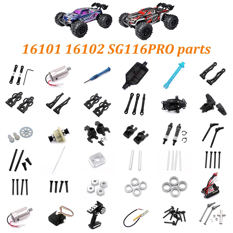SCY 16101 16102 SG116PRO High-speed 50KM/H RC Original Parts Vehicle, Screw Rocker Arm, Steering Tie Rod Transmission Shaft Gear