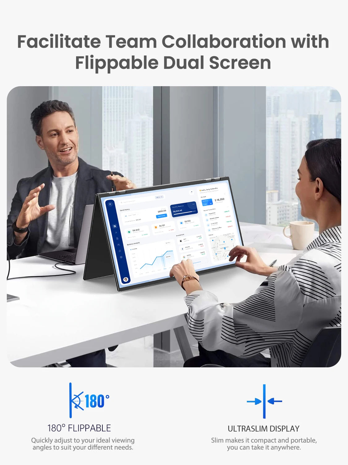 UPERFECT 23.8" Dual Monitor 100Hz USB-C HDMI Portable Gaming Display Laptop Extender Screen 1080P HDR For Wins Mac Android IOS