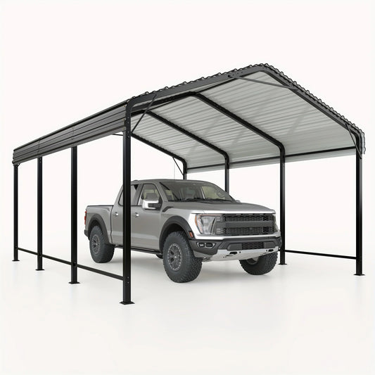 Polar Aurora Carport 10x15 FT Metal Carport with Enhanced Base Outdoor Heavy Duty Garage Galvanized Car Shelter for Pickup