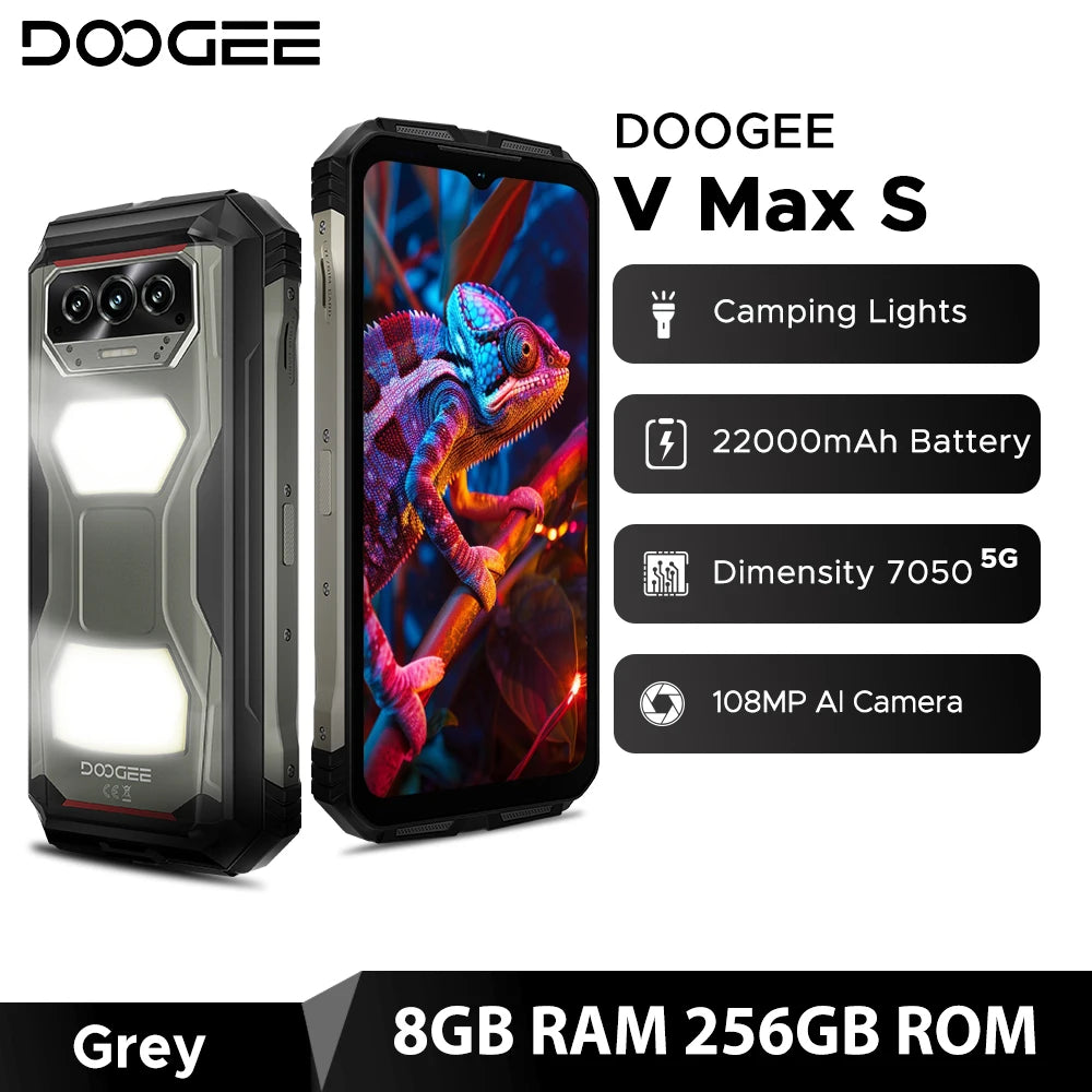 Global Version DOOGEE V Max S 5G Rugged Phone 24GB(8+16) 256GB 6.58" 120Hz 22000mAh Battery 108MP Camera Dual Camping Lights
