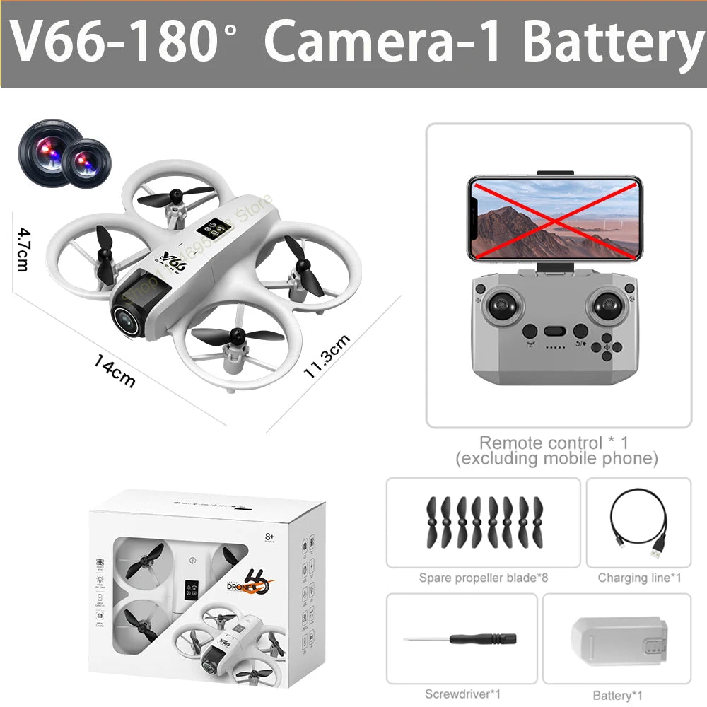 MINI V66 Drone With 4K Professional Camera Stunt Fly WIFI Dron Obstacle Avoidance LED Altitude Headless Mode RC Quadcopter Toy