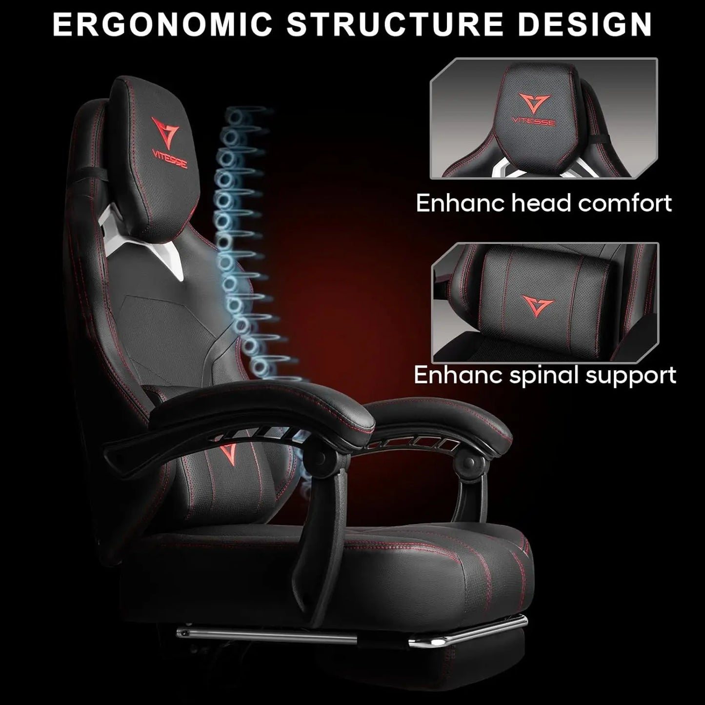 Big and Tall Gaming Chair 400lb Weight Capacity with Footrest, Ergonomic Video Game Chair for Adults with Oversized Headrest
