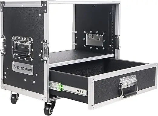 Sound Town 6U Rack Case with 2U Rack Drawer, Casters, for 19" Amps, Mixers, Microphone Receivers (STRC-6U2DR)