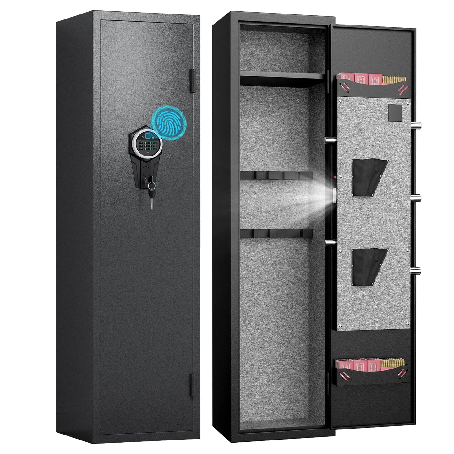 Kavey Biometric Gun Safe, Quick Access Rifle Gun Safe with Silent Mode,Alarm System, Removable Shelf and 2 Adjustable Gun Slots