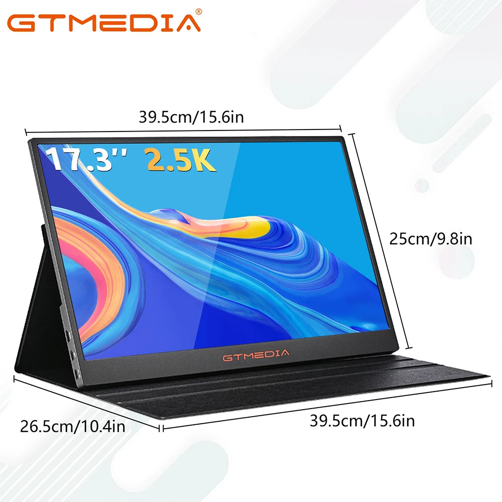 GTMEDIA 2.5K QHD IPS Portable Monitor 17.3 Inch 2560x1440P Quarter HD Screen External Display for phone/PC/laptop/Xbox/PS5/PS4