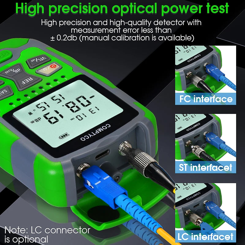 FTTH Rechargeable Fiber Tester 4 in 1 Mini Optical Power Meter -70~+10dBm&15mW Visual Fault Locator&Rj45 Network Test&LED Light
