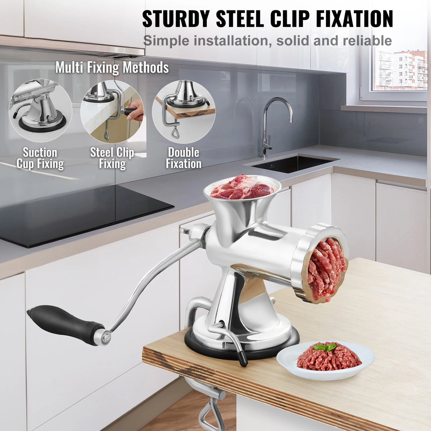 SucceBuy Manual Meat Grinder 304 Stainless Steel Hand Meat Grinder with Suction Cup&Steel Table Clamp Meat Mincer Sausage Maker