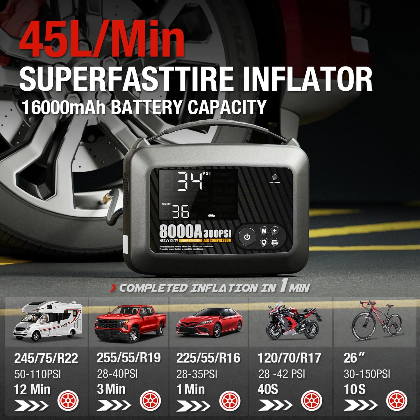 8000A Professional Heavy Duty Car Jump Starter With Air Pump Powerful Car 12V Car Battery Starter Booster Starting Device