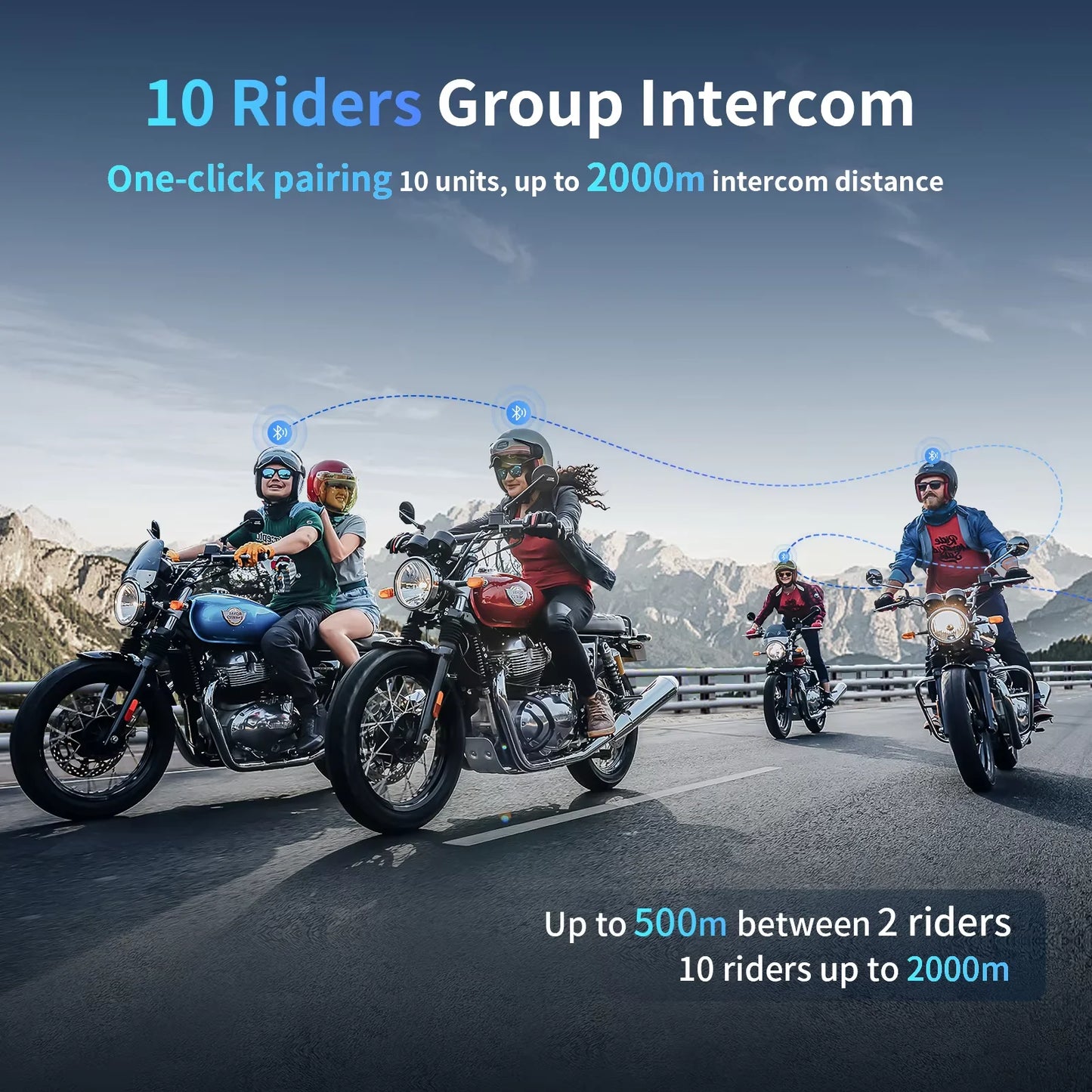 2pcs Fodsports M1-S Pro Motorcycle Helmet Intercom Wireless Bluetooth Headset Moto Interphone,10 Riders.