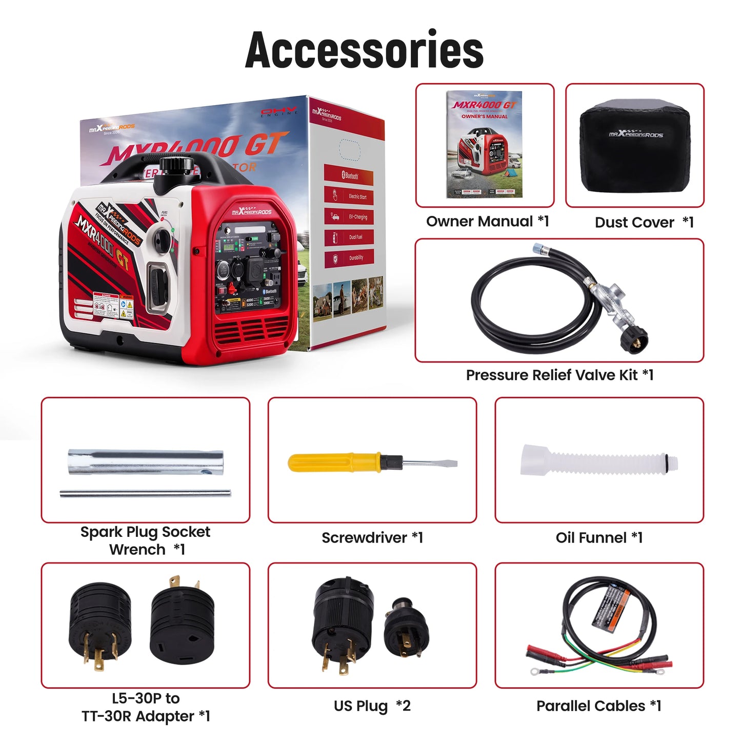 4KW Portable Dual Fuel Generator Inverter LPG/Gas Bluetooth E-Start 58dB Portable Power Generator