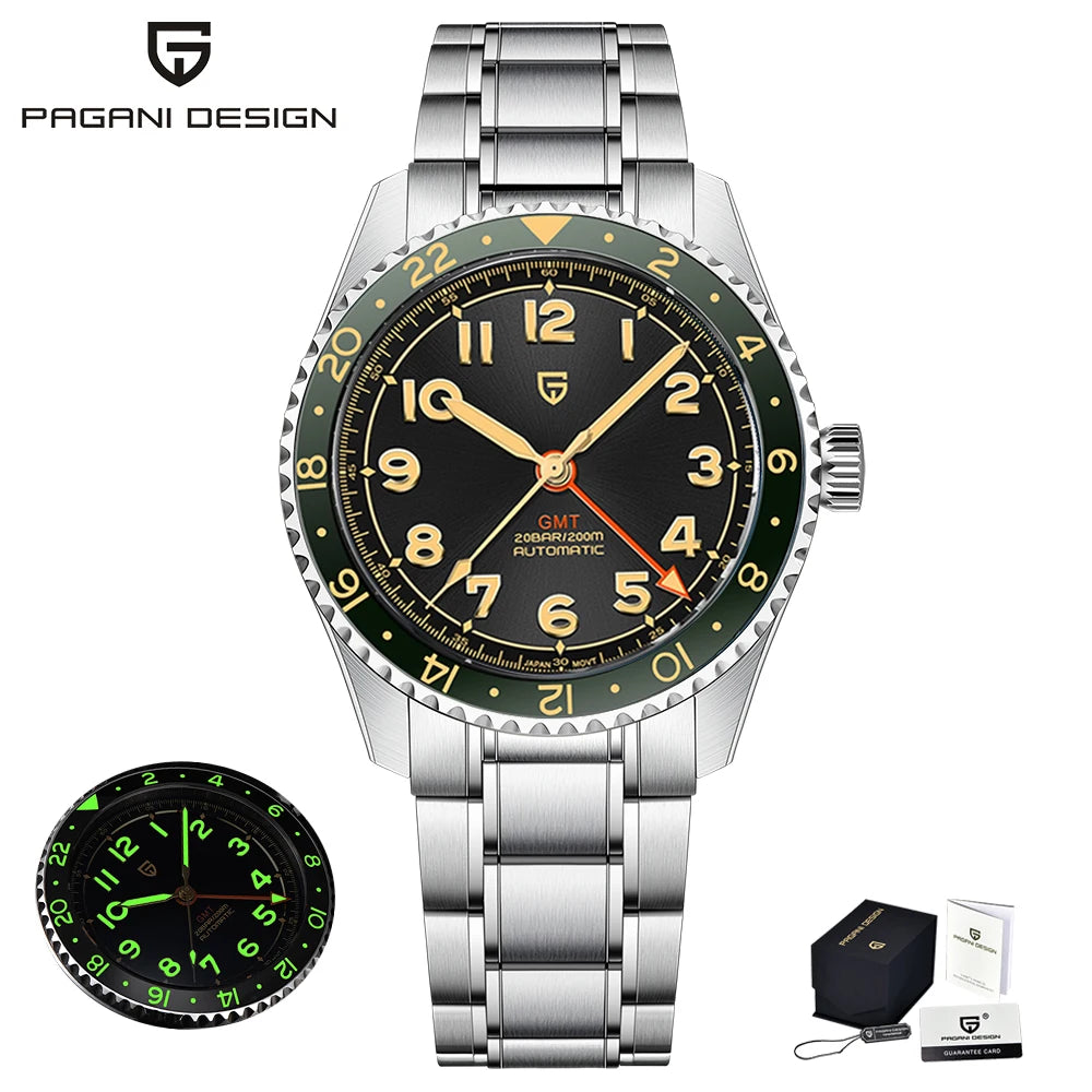 （Local delivery）PAGANI DESIGN 2025 New NH34 GMT Men's Automatic Mechanical Watch Stainless Steel Sapphire 20Bar C3 reloj hombre