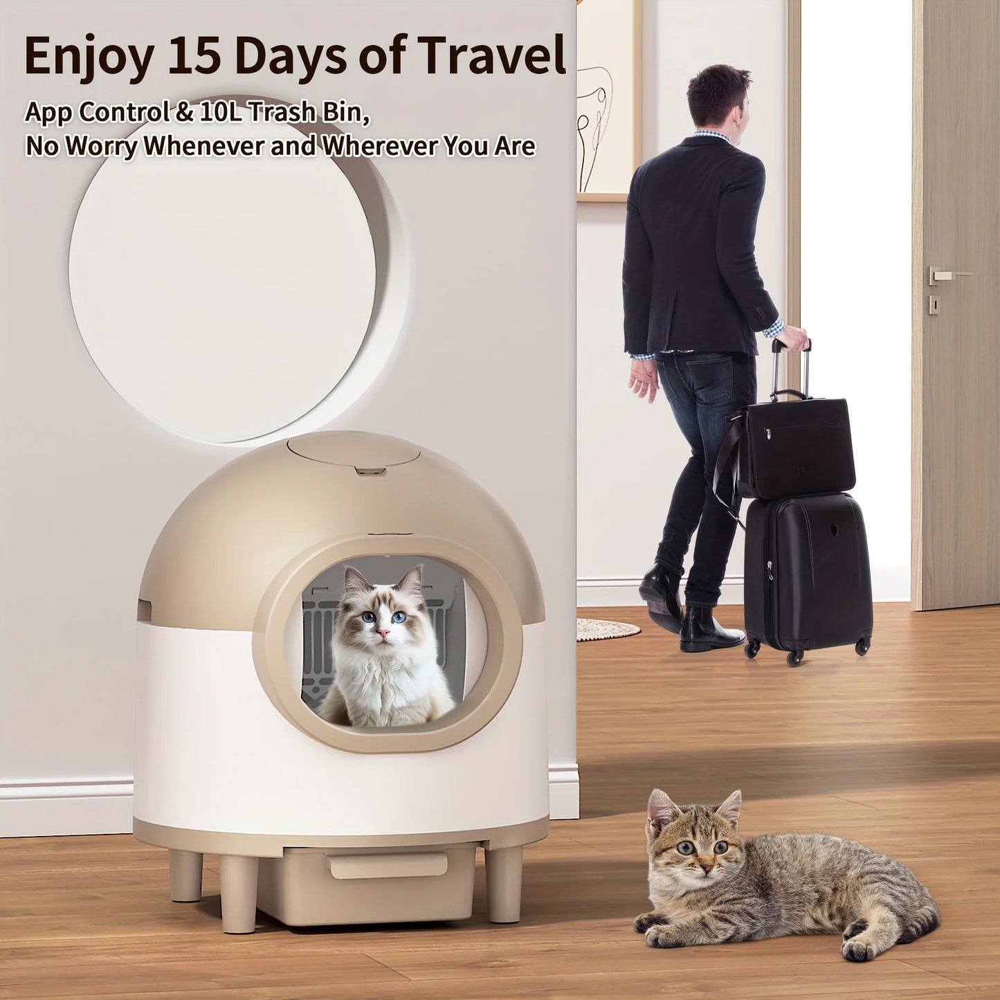 Self Cleaning Cat Litter Box For Multiple Cats, 80L Large Smart Automatic Cat Litter Box Wifi APP Control,  Safety Protection