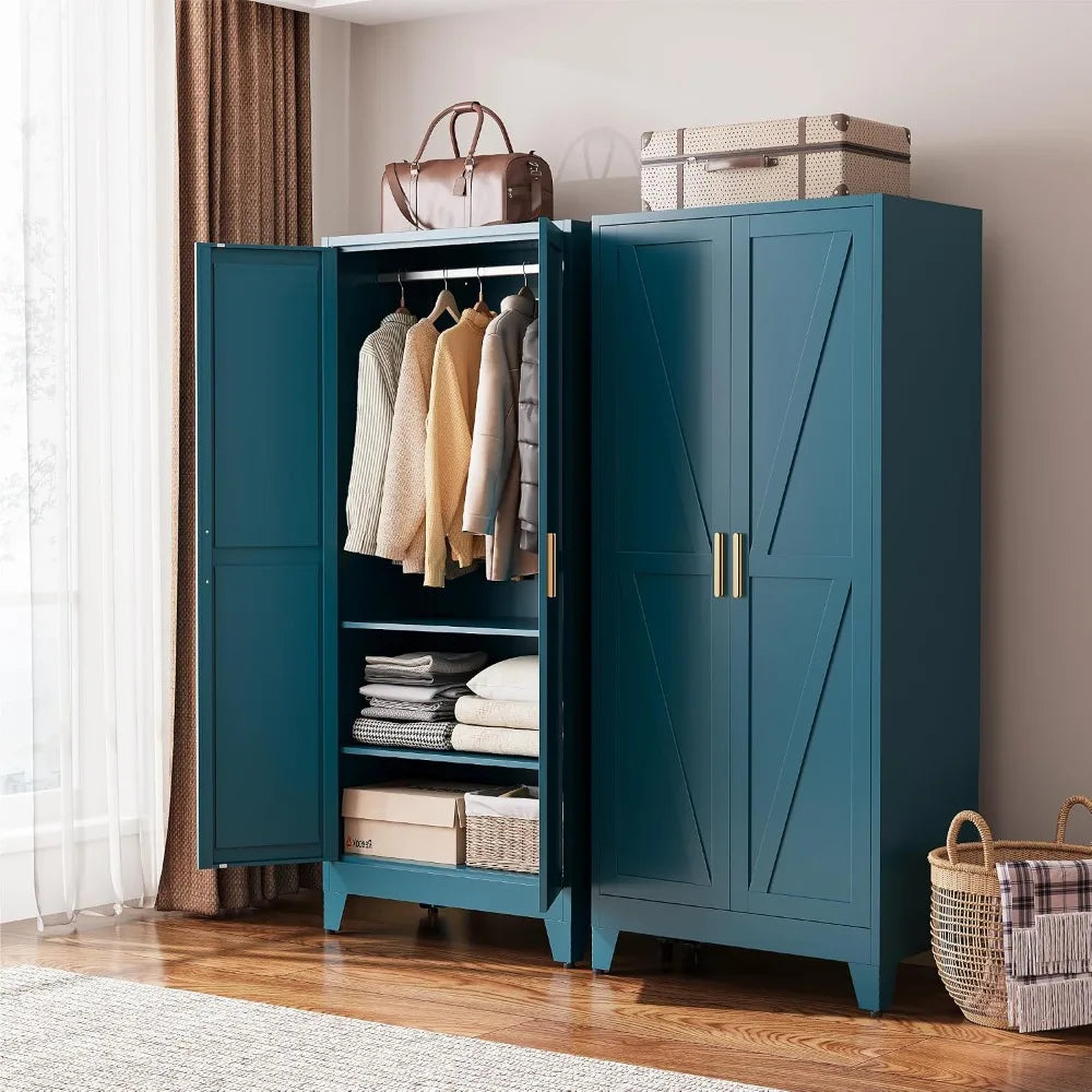 71" Freestanding Convertible 2-in-1 Metal Wardrobe Adjustable Rod & Shelves Clothes Storage Cabinet, Custom