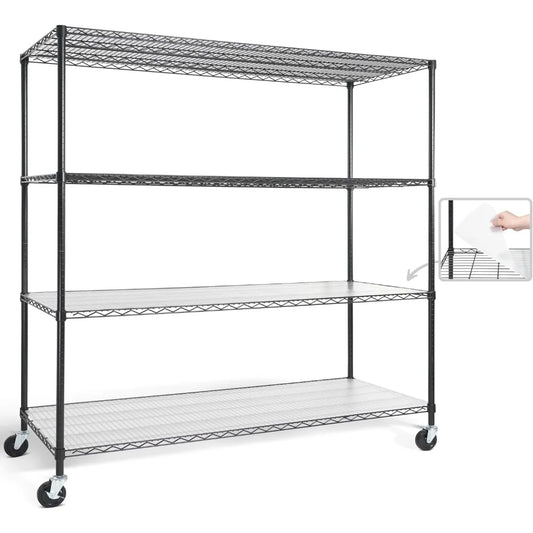 Commercial Grade Heavy Duty Wire Shelving w/Wheels, Leveling Feet & Liners, Storage Metal Shelf, Garage Shelving Storage