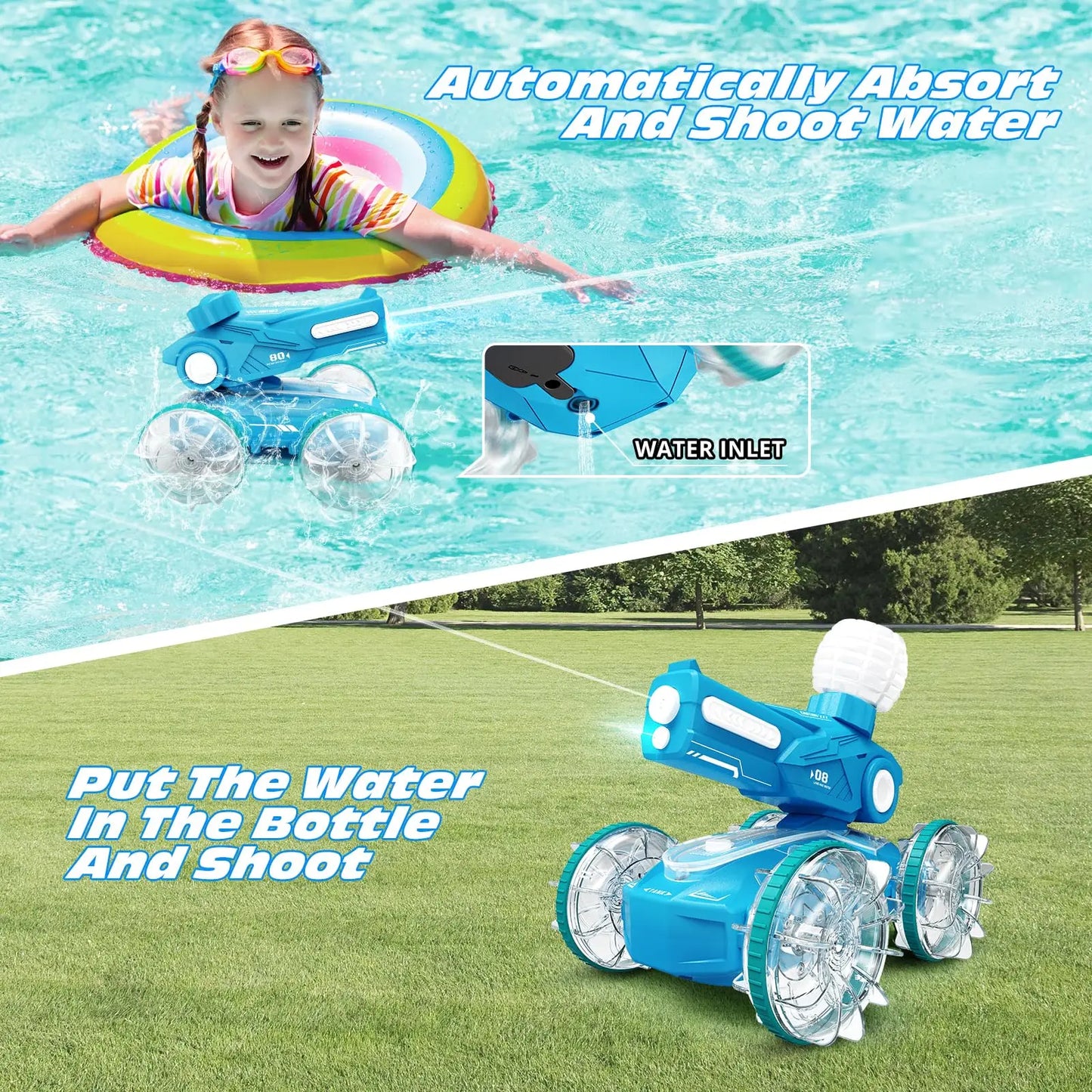 Amphibious Remote Control Car Boat for Kids, 4WD Water Squirt Gesture Sensing RC Car, 2.4GHz RC Stunt Car with LED Lights