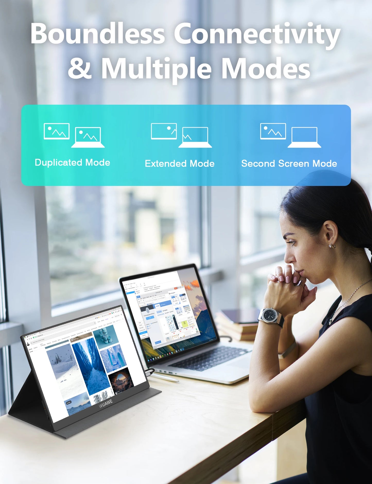 WUAWE 15.6 inch Portable Monitor Laptop, 15.6-inch 1080p72 NTSC 100 sRGB USB C HDMI Travel External Second Computer Screen HDRi