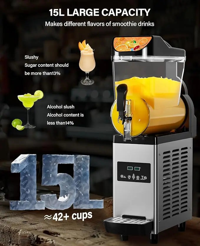 Commercial Slushy Machine, 15L/3.96 Gallon Margarita Machine, 450W Stainless Steel Smoothie Frozen Drink Maker, Self-Cleaning