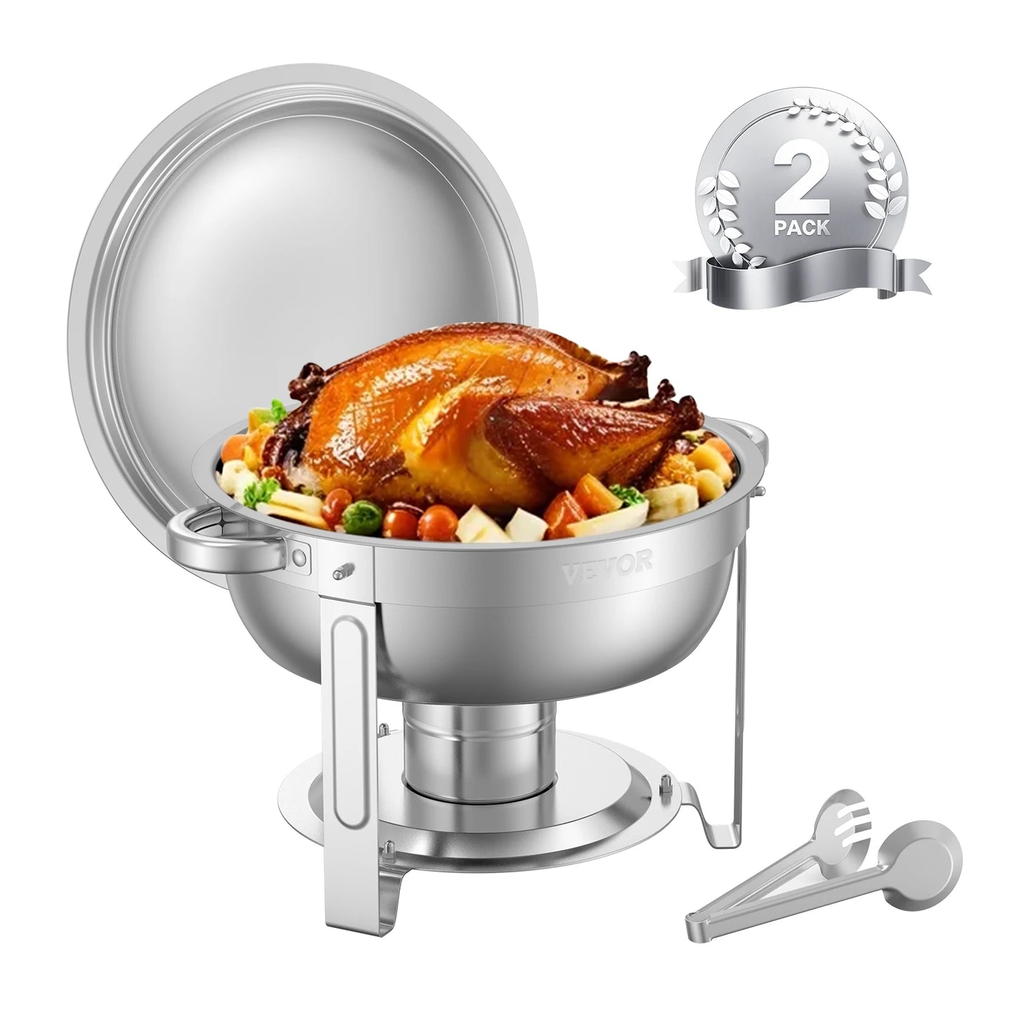 SucceBuy 2Pack 5QT Chafing Dish Buffet Set Stainless Steel Chafer w/ 2 Full Size Pans Round Catering Warmer Server Lid Water Pan