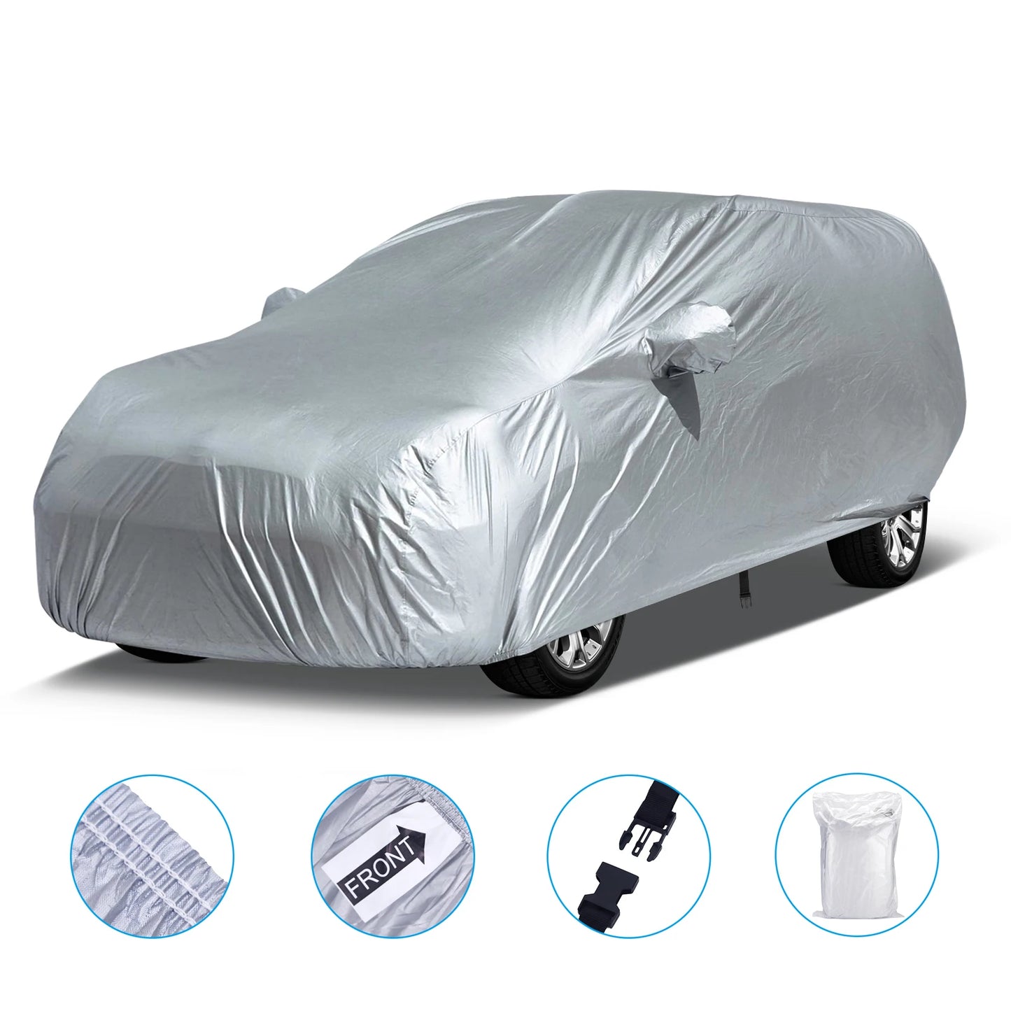 Universal SUV/Sedan Full Car Covers Outdoor Waterproof Sun Rain Snow Dust Resistant Protection UV Car silver Auto Case Cover