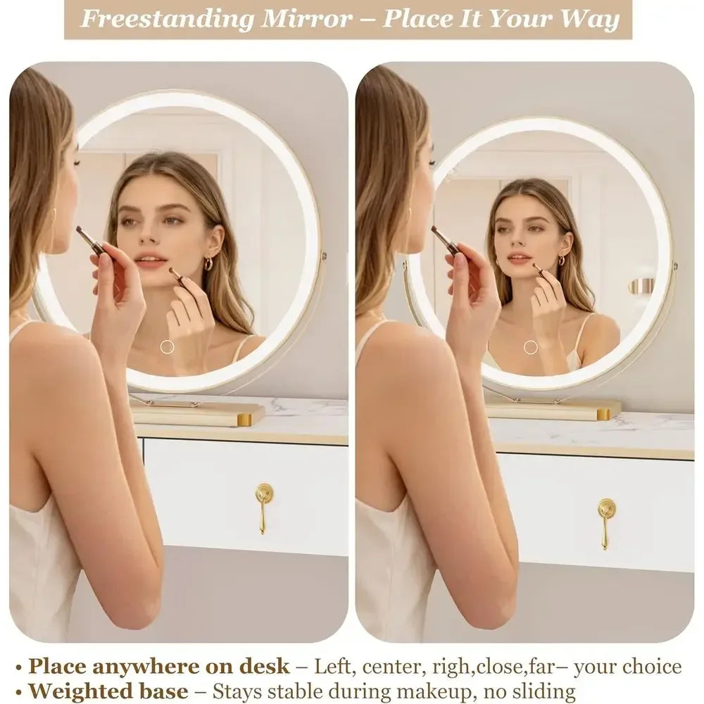 Makeup Vanity Desk with LED Mirror, 3-Color Lights, 5 Drawers, Adjustable for Bedroom and Bathroom, White