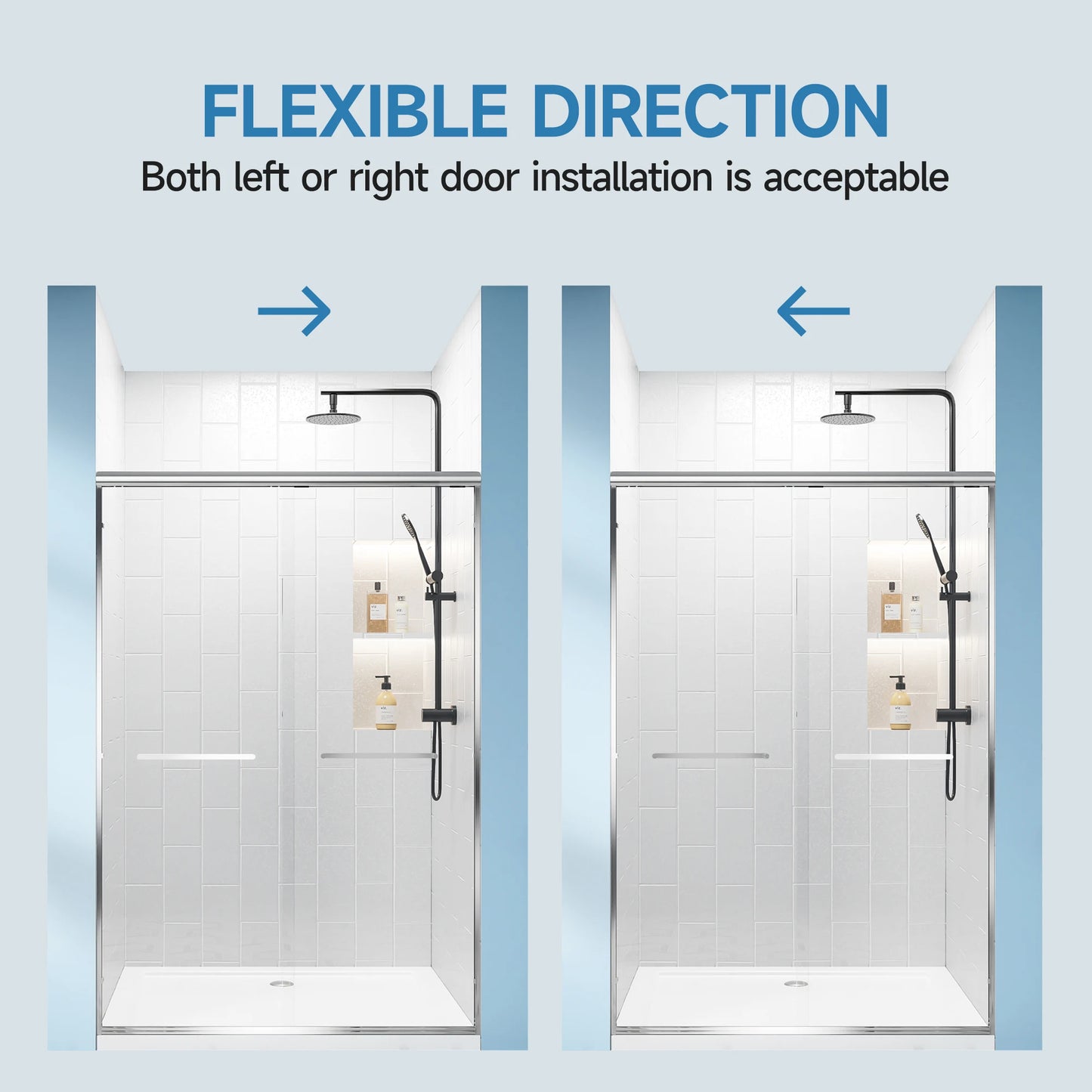 56"- 60" W x 72'' H Double Sliding Door, Semi-Frameless Shower Door, 1/4" (6mm) Tempered Glass for Walk-in Shower