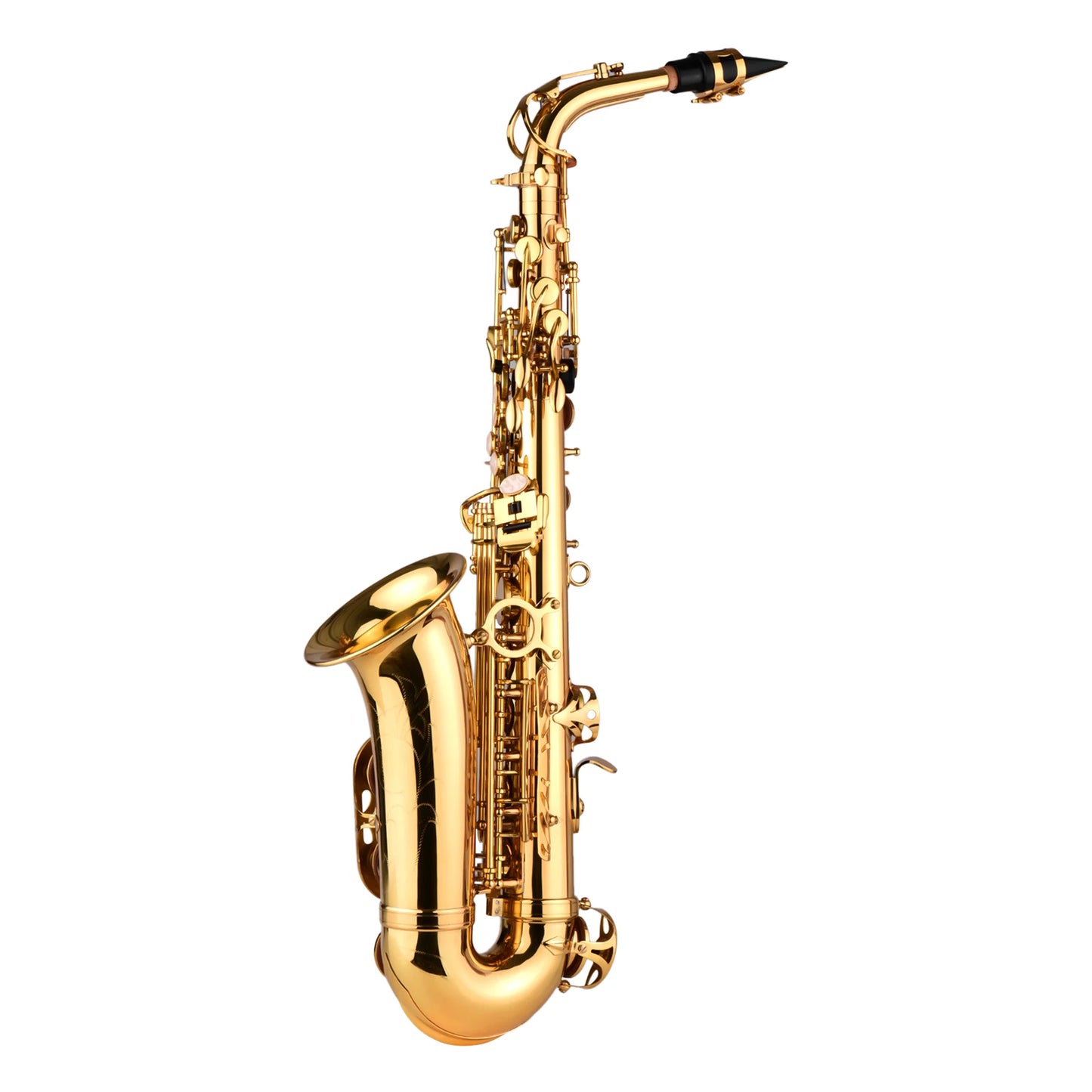 AS100 Eb Alto Saxophone Brass Lacquered Alto Sax Wind Instrument with Carry Case Gloves Straps Cleaning Cloth Brush