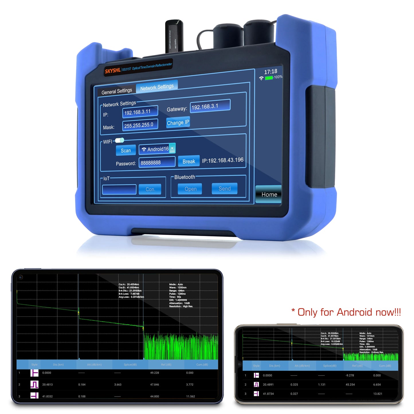 SKYSHL 1310nm/35dB+1550nm/33dB SM Fiber OTDR Tester Build in OPM+OLS+VFL+Event Map Compatible with SC+FC+ST+LC/UPC&APC Connector