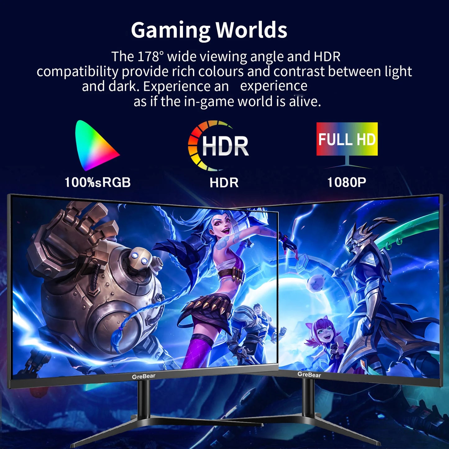 Grebear 27 inch  monitor 165hz,PC Home Office Computer Gaming Monitor FHD1080p,99% SRGB,Built-in Speakers