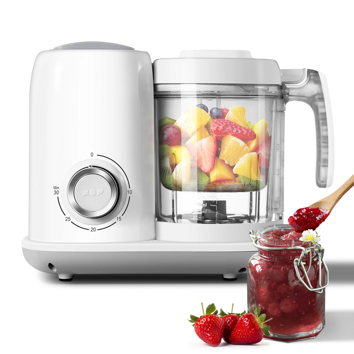 Baby Food Maker, 4 in 1 Baby Food Processor and Steamer, Puree Blender, Multifunctional Baby Puree Maker, Dishwasher Safe White