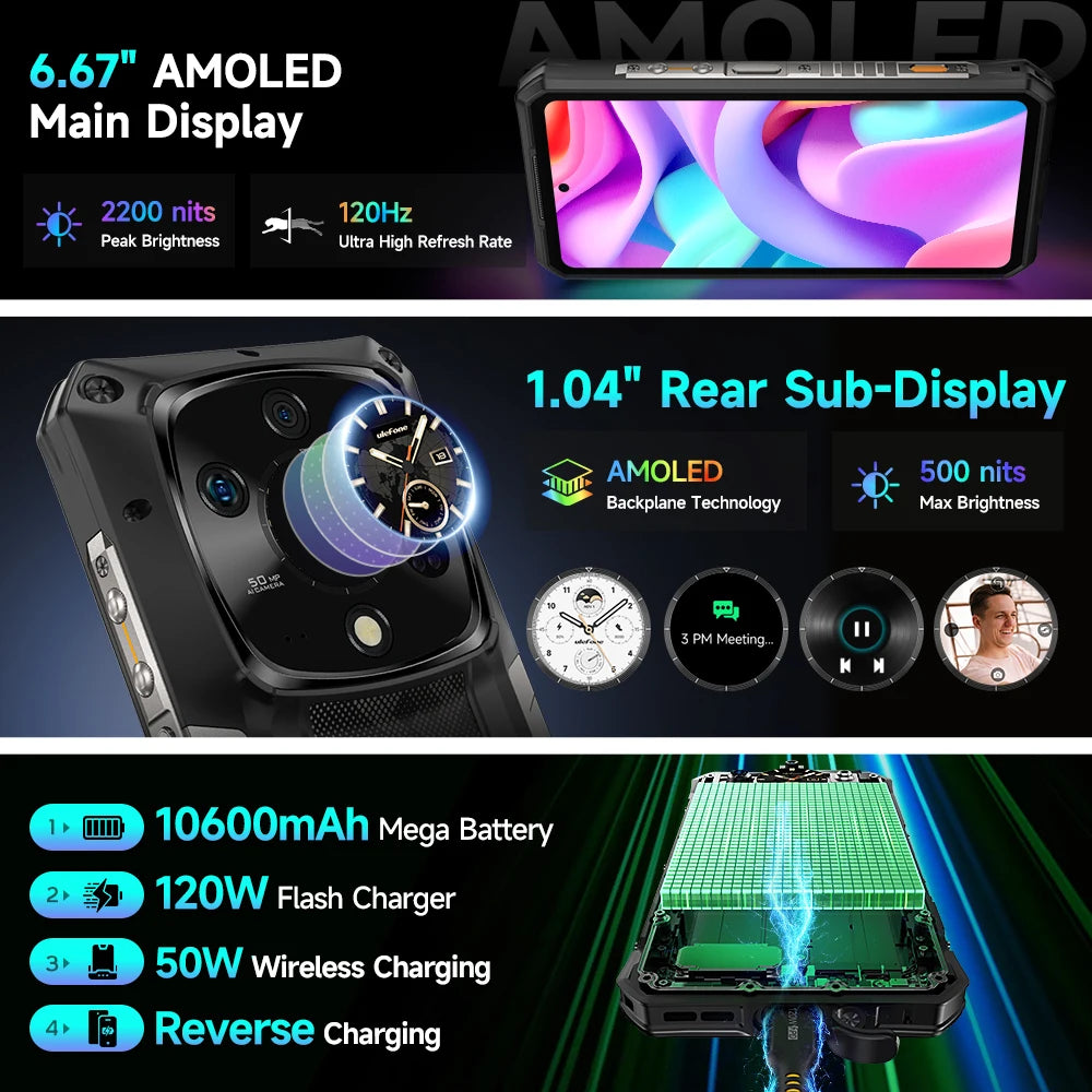 【Ships from US 】Ulefone Armor 28 Pro 5G AI Rugged Phone 512GB ROM Smartphone 120W 10600mAh 6.67”AMOLED 64MP Mobile phone
