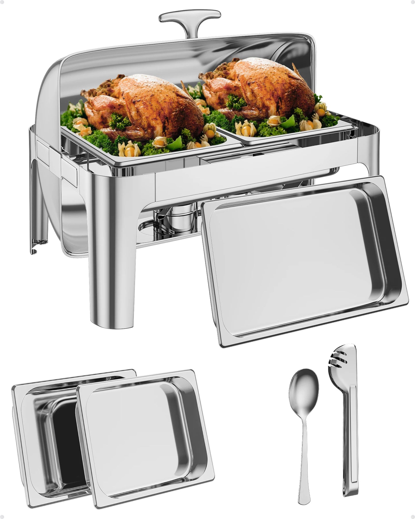 Rectangle Chafing Dish 2 Packs w/ Full Size Pans Buffet Catering Warmer Server Folding Stand Fuel Holder Tray Catering Warmer