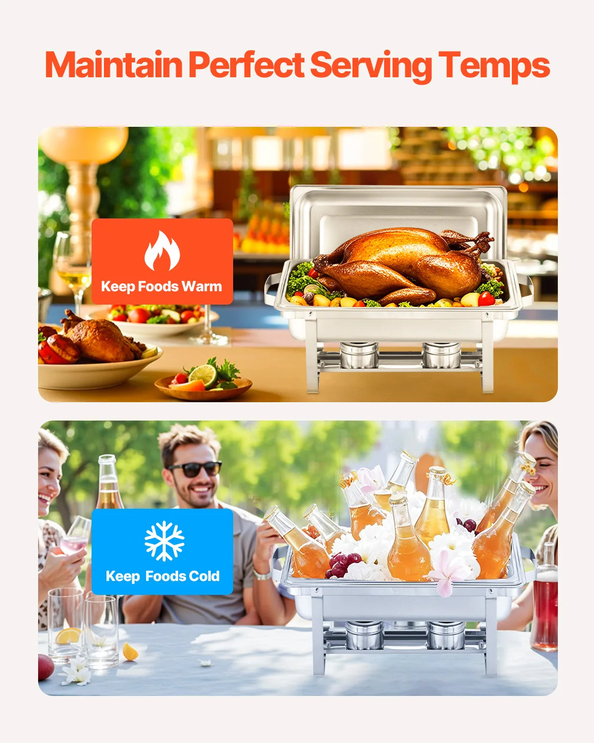 SucceBuy 2 Packs Chafing Dish Buffet Set Stainless Steel Chafer Rectangle Catering Warmer Server w/Lid Water Pan Party Banquets