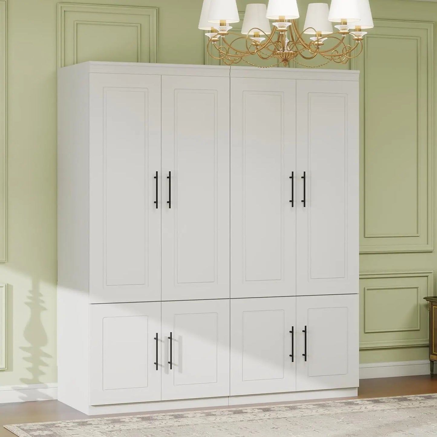 White Wooden Armoire 4 Door 2 Drawer 2 Rod Shelf Bedroom Storage Cabinet, Customized