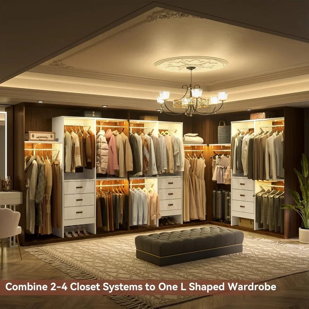 5FT Small Closet System, 60" Walk-In Closet Organization System, Adjustable Shelves, 59"L X 16"W X 71"H, White