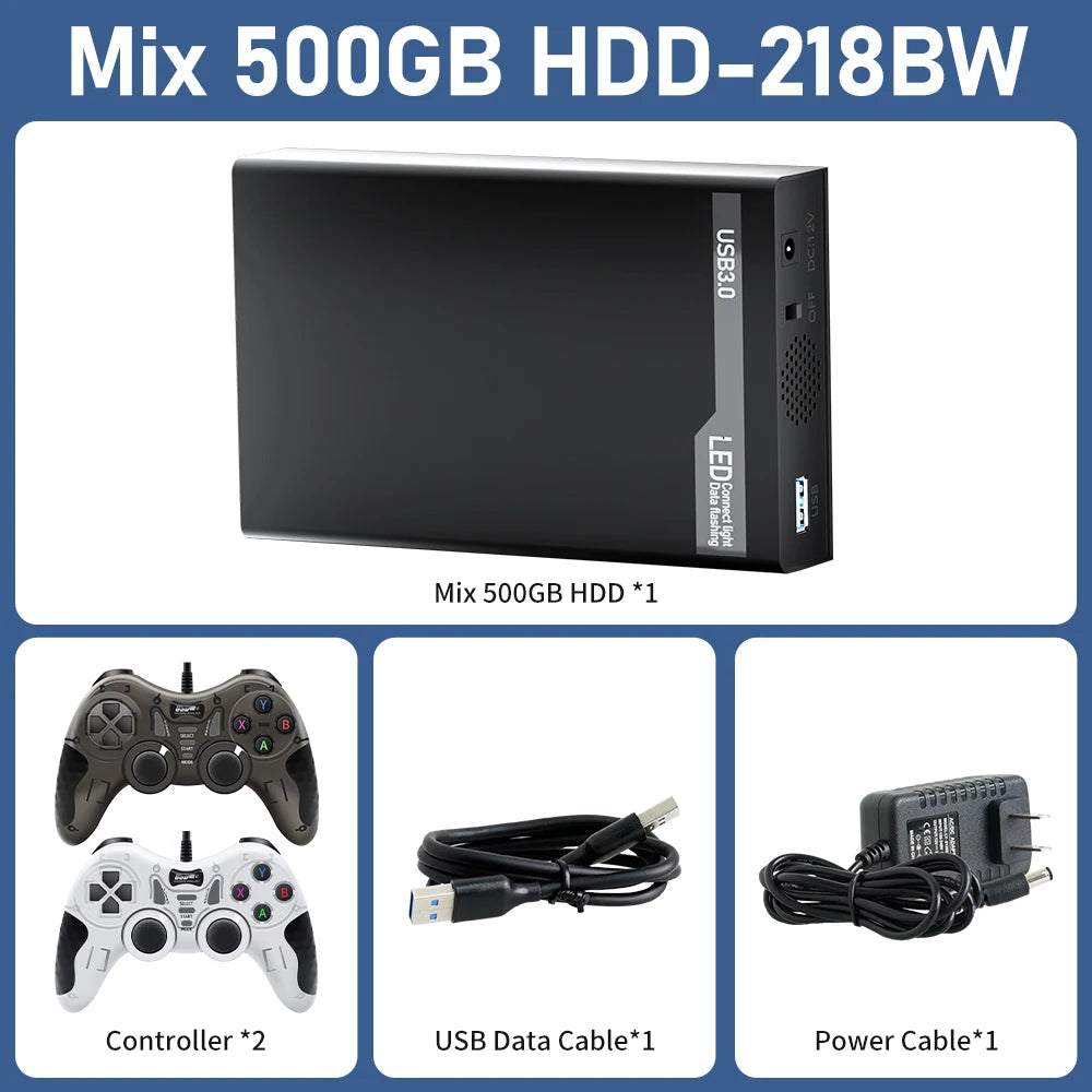 Mix 500GB Gaming HDD Retro Video Game Console Retrobat＆Playnite＆Launchbox OS for XBOX/PS3/PS2/Switch/Wii/WiiU with 38000+Games