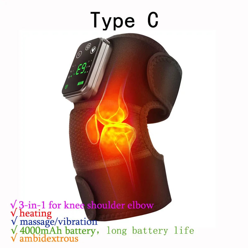 Rechargeable Heating Massage Knee Pads, 5 Levels Hot Compress and 3/5 Levels Vibration Knee Brace Support Knee Warmer
