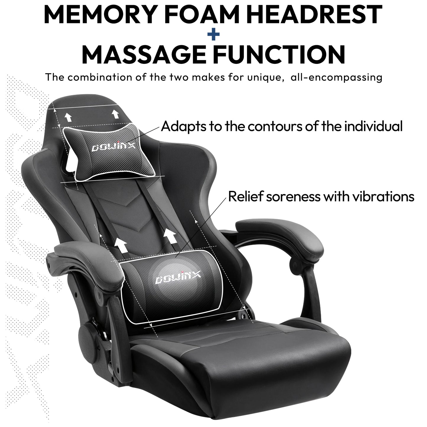 Dowinx Gaming Chair Ergonomic Office Recliner for Computer with Massage Lumbar Support, PU Leather E-Sports Gamer Chairs