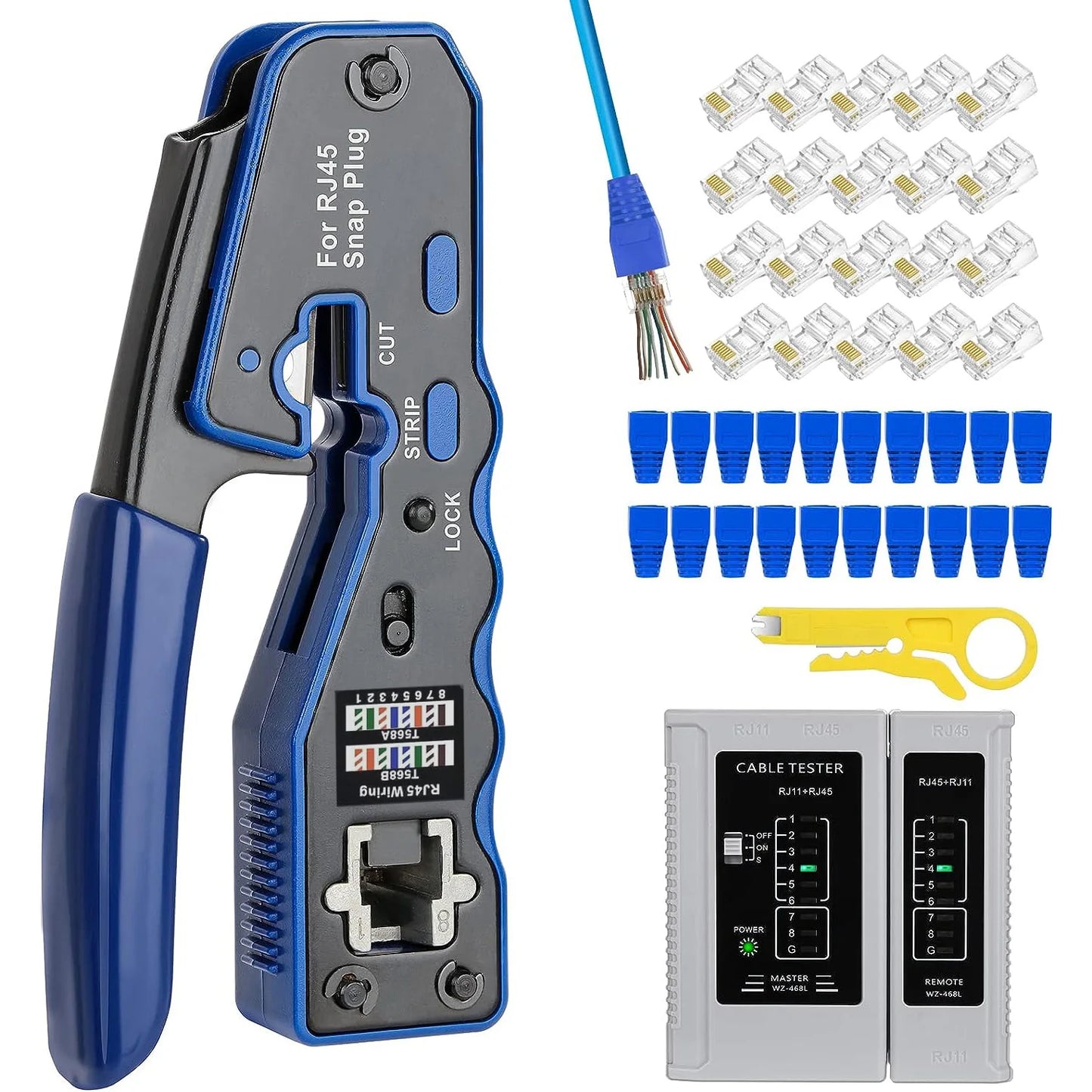 ZoeRax RJ45 CAT6 CAT5E Crimp Tool Kit Pass Through Ethernet Crimper for Cat5e Cat6 8P8C Modular Connectors(Battery Not Included)
