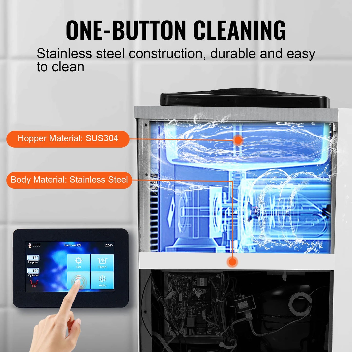 SucceBuy Commercial Ice Cream MachineSingle Flavor Countertop Soft Serve Ice Cream Maker Touch Screen Auto Clean Pre-cooling