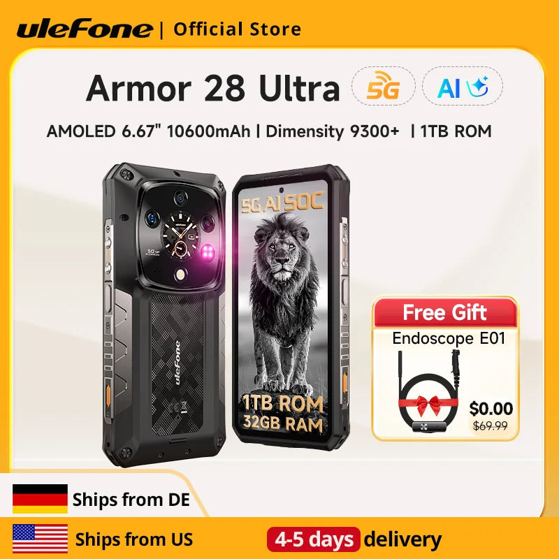 【Ships from US 】Ulefone Armor 28 Ultra 5G AI Rugged Phone 1TB ROM+32GB RAM Android Smartphone AMOLED 6.67" 10600mAh Mobile phone
