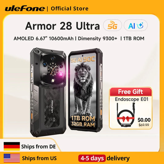 【Ships from US 】Ulefone Armor 28 Ultra 5G AI Rugged Phone 1TB ROM+32GB RAM Android Smartphone AMOLED 6.67" 10600mAh Mobile phone