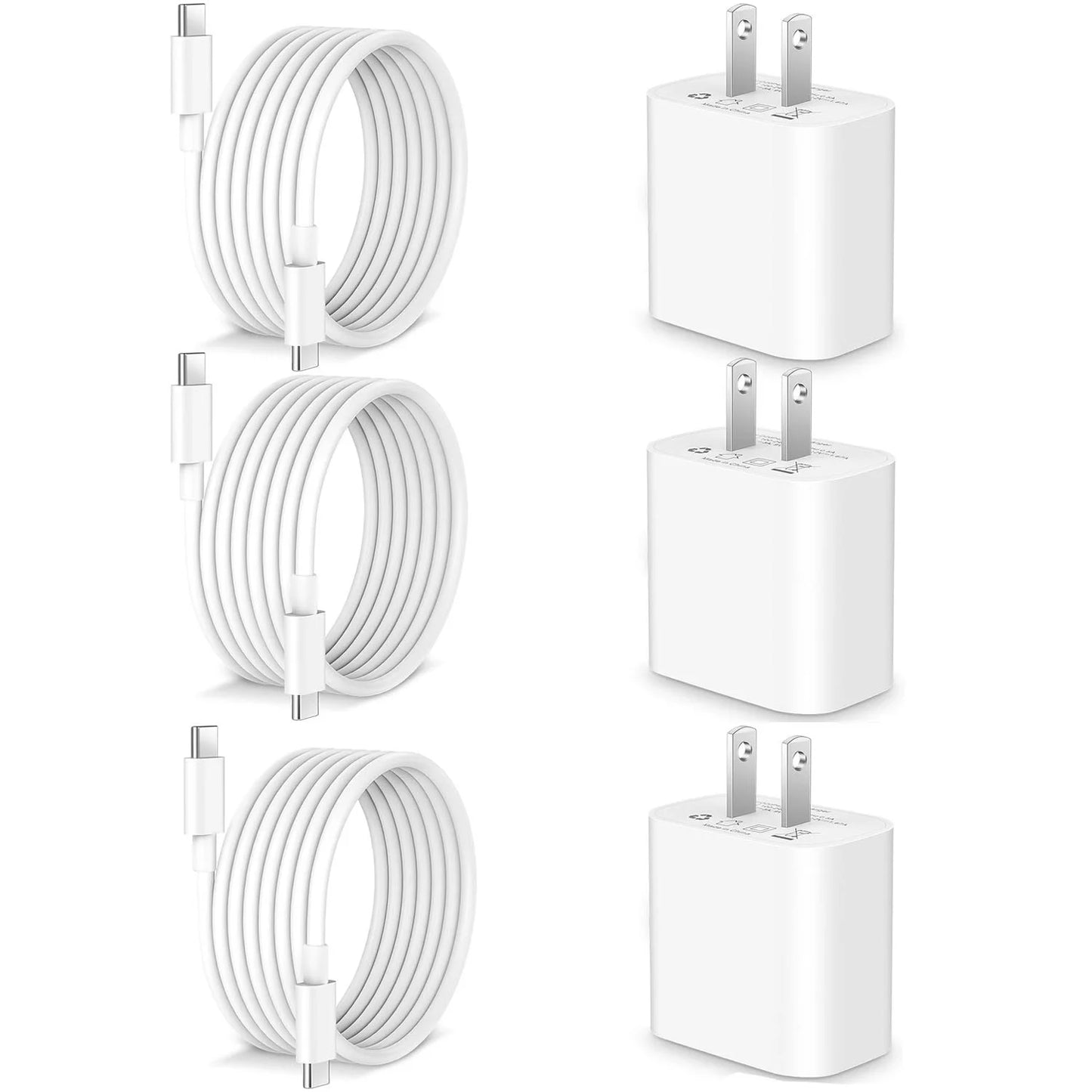 PD 30W Fast Charging Type USB C  Charger with C to C Cable Set for iPhone 15 and Samsung Android Phone--3 Pack