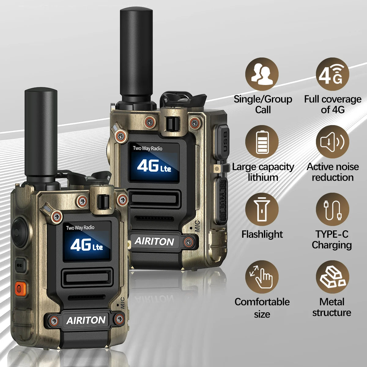 2X AIRITON AI-G7 Global Network POC Radio Walkie Talkie 4G Unlimited Range Type-C Long Range Sim Card Two Way Radio for Camping