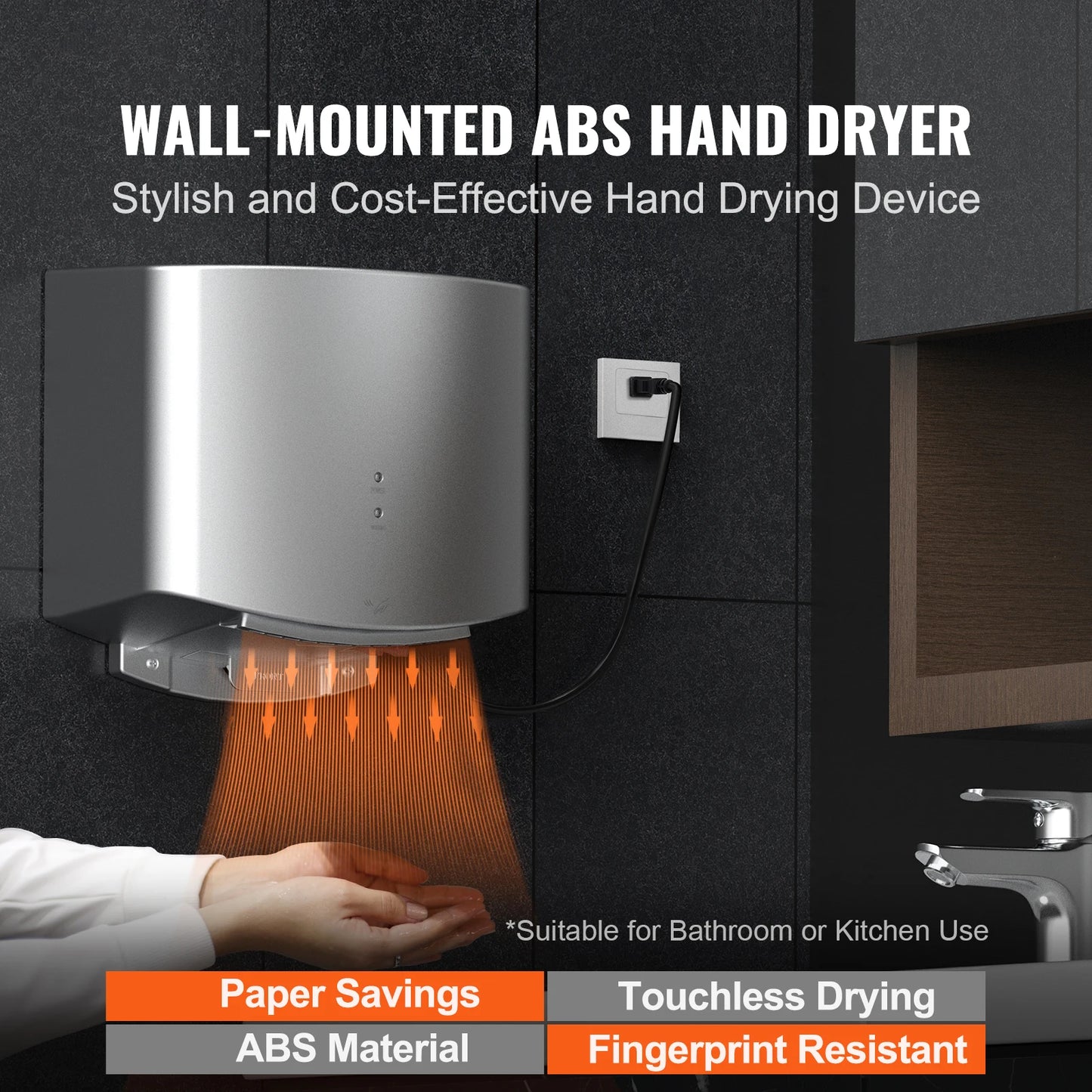 SucceBuy Heavy Duty Commercial Hand Dryer 1400W Automatic High Speed Warm Wind Hand Blower Built-In Filter Sponge for Home