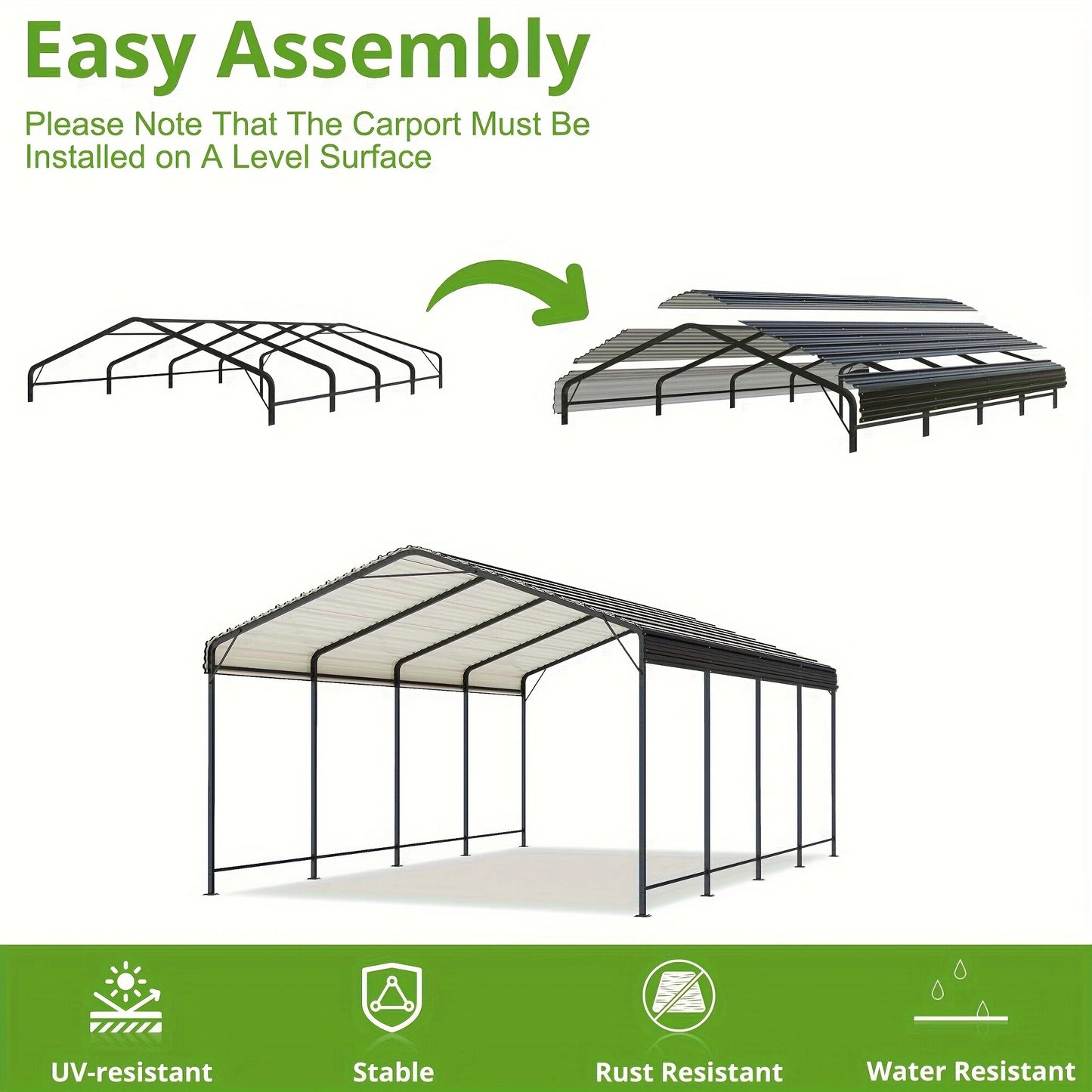 Polar Aurora Carport 10x15 FT Metal Carport with Enhanced Base Outdoor Heavy Duty Garage Galvanized Car Shelter for Pickup