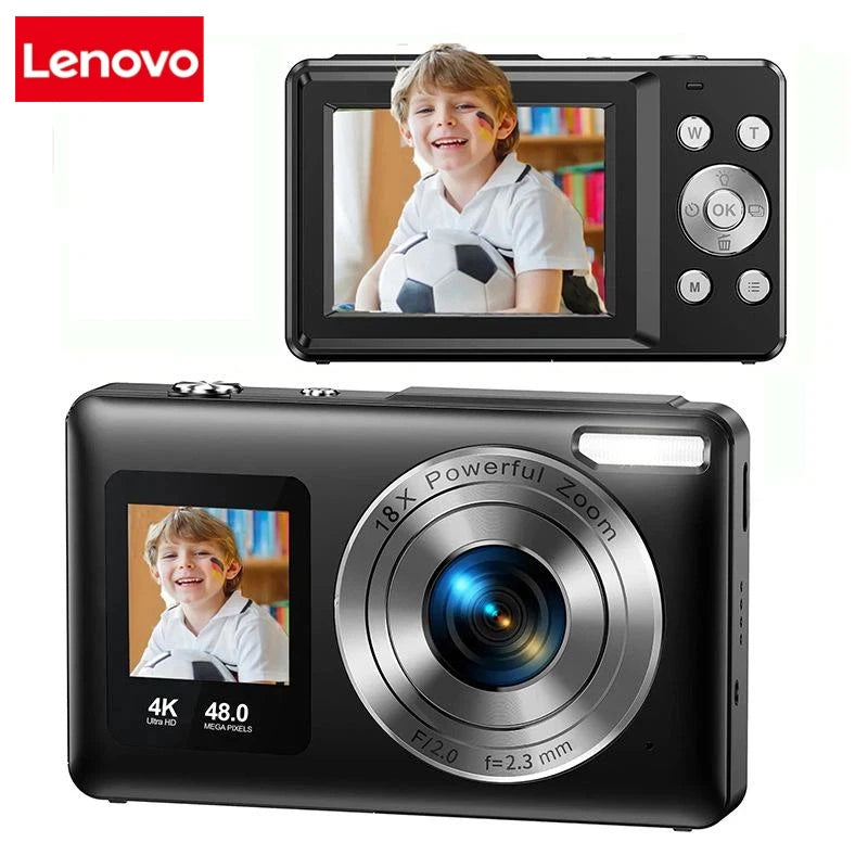 Lenovo 4K Digital Camera 48MP Dual Screen, Auto Focus Anti-Shake 16X Zoom, Vlogging Camera with 64GB SD Card Compact Travel